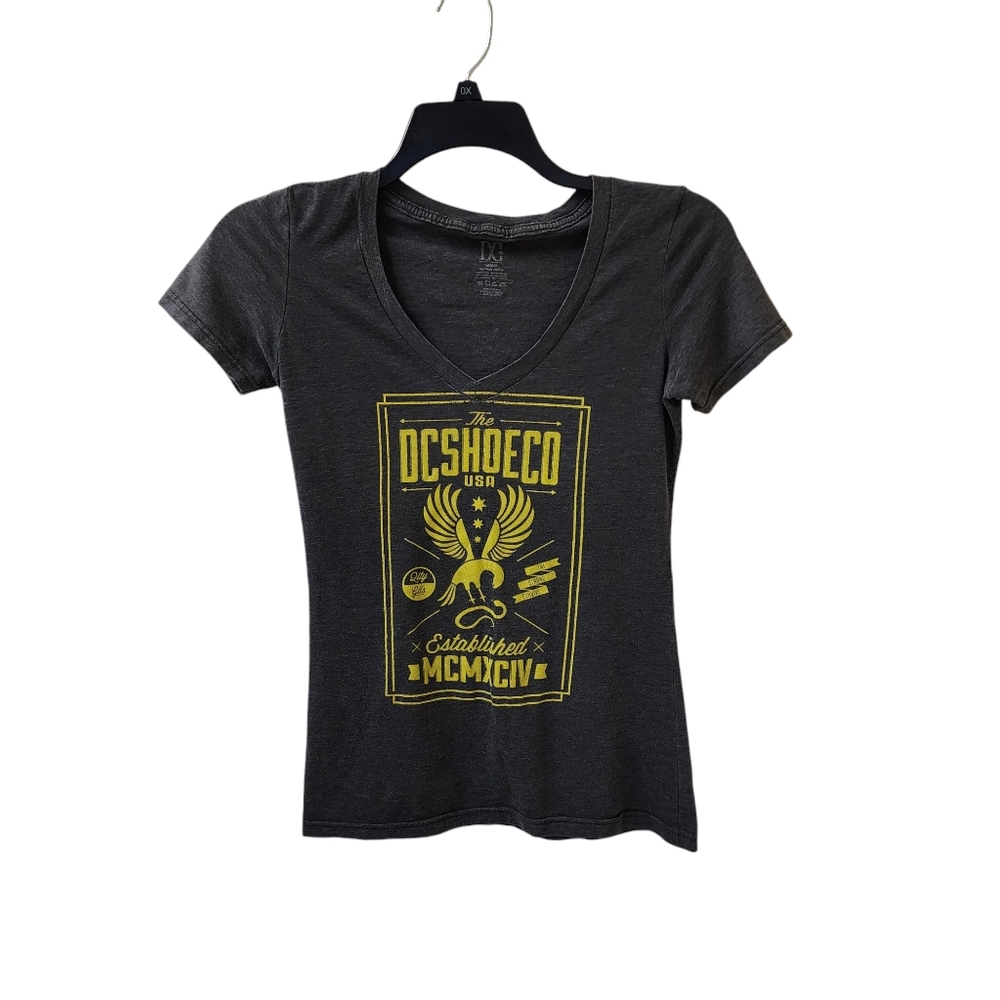Dc Shoes Vintage y2k Grey Yellow V-Neck Top Medium